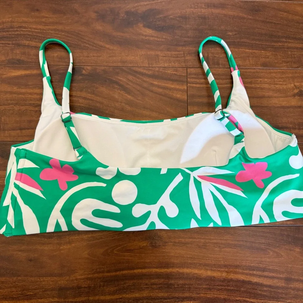 Hanna Andersson Tropical Floral Bikini Swim Top Green Pink White‎ XXL